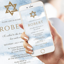 Convite Móvel Bar Mitzvah Aquarela Azul