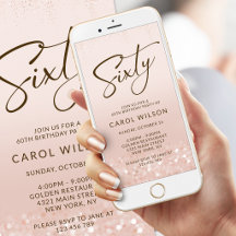 Convite Móvel de Aniversário de 60 anos Rose Gold