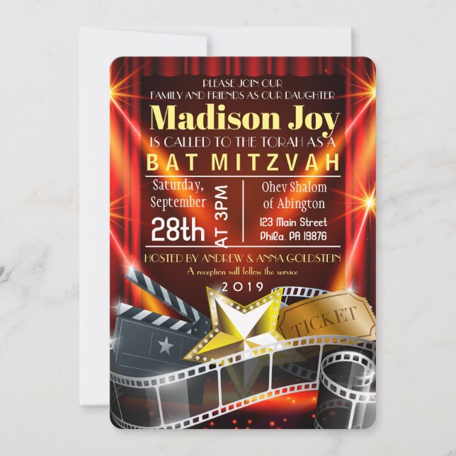 Convite MOVIE STAR HOLLYWOOD Bat Mitzvah (Frente)