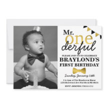 Convite Mr Onederful Preto e Dourado com Foto