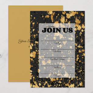 Convite Multiuso Preenchível Preto e Dourado