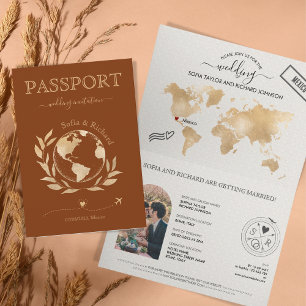 Convite Mundo do Passaporte de Destino de Casamento Laranj