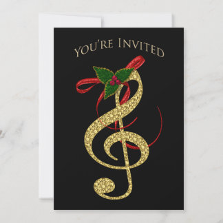 Convite Musical - Natal - G-Clef em Dourado