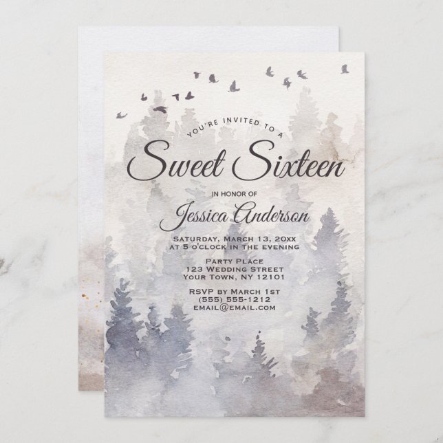 Convite Mystic Forest Sweet 16 (Frente/Verso)