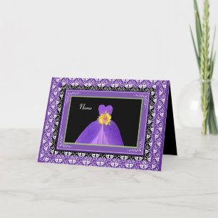 Convite NAME Bridesmaid Invite PURPLE Gown & Lace Trim