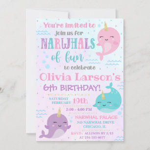 Convite Narwhal Convidado Narwhal Aniversário
