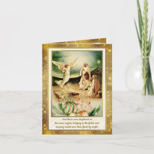 Convite Natividade Pastores & Anjos Natal Dourado (Frente)