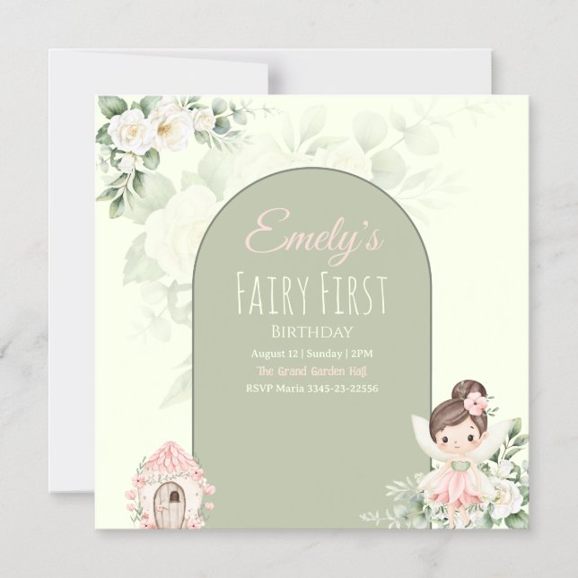 Convite Nature Cute Flower Fairy 1st Birthday Invitation (Frente)