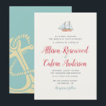 Convite náutico do casamento do barco bonito<br><div class="desc">Design náutico para o casamento pelo mar. A cor e o texto neste modelo podem ser editados.</div>