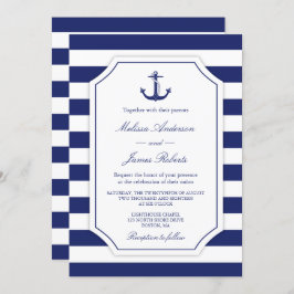 Convite Náutico para Casamento de Stripe de Marinh