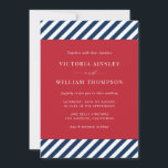 Convite Náutico para Casamento de Stripes Náuticas<br><div class="desc">Red White Blue Naw Stripes Náuticas Convite para casamento Moderno. Apresentando faixas diagonais brancas e azuis e um quadro vermelho. Este convite é perfeito para festas de temas náuticos e de praia.</div>