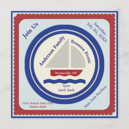 Convite Náutico para Piquenique Vermelho, Branco, 