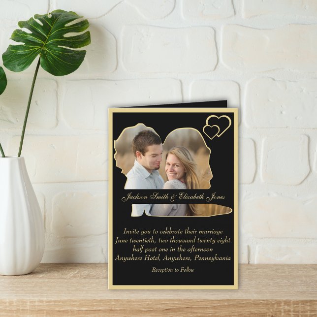 Convite Negra e Dourada Moderna Muita Foto Dobrada (Criador carregado)