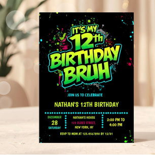 Convite Neon Moderno para Menino de 12 Anos