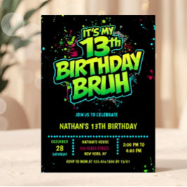 Convite Neon Moderno para Menino de 13 Anos