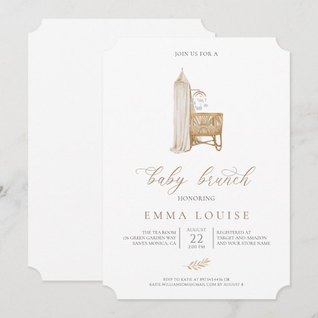 Convite Neutral Boho Baby Brunch (Frente/Verso)
