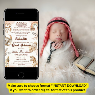 Convite Neutral para Bebês Muçulmano Aqiqah
