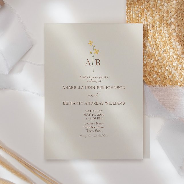 Convite Neutral para Casamento de Flores Selvagens (Criador carregado)