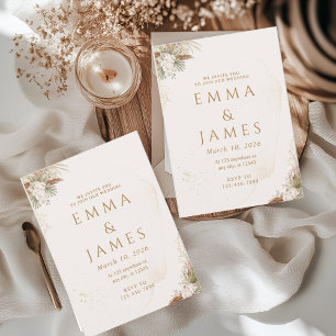 Convite Neutral para Casamento Floral Elegante da