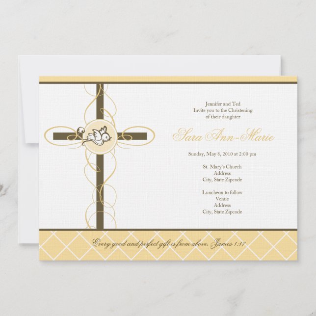 Convite Neutro Amarelo para Cristo/Batismo (Frente)