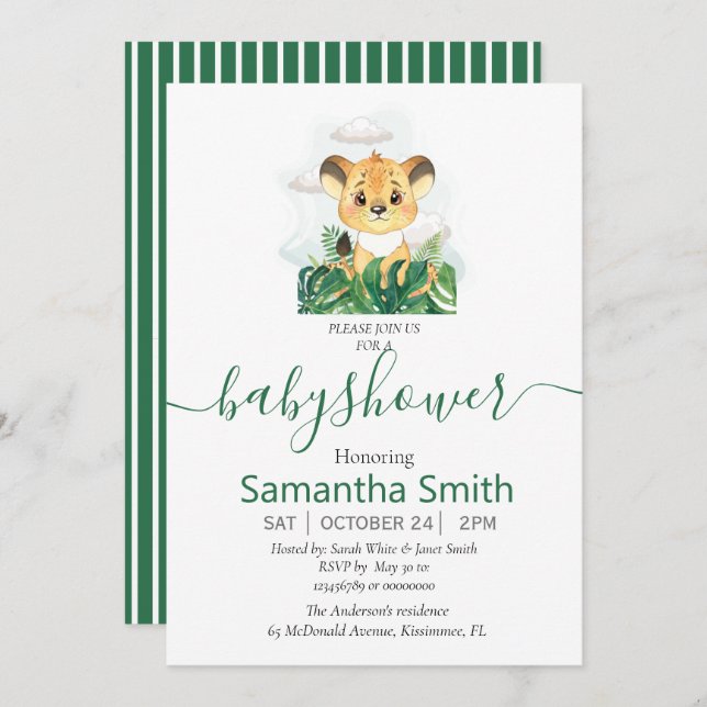 Convite Neutro Para Bebê Safari (Frente/Verso)