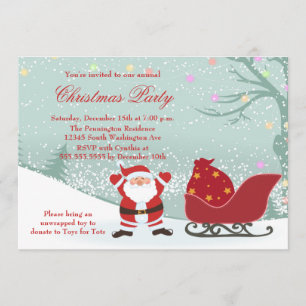 Convite nevando da festa de Natal do trenó do