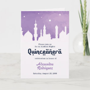 Convite Noites Árabes Roxas Aquarela Quinceañera