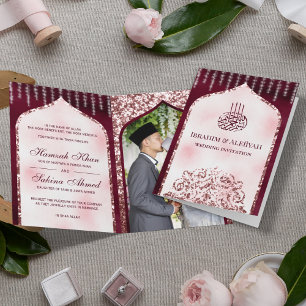 Convite Noiva Arco Islâmico Brilho Rosa Bege Casamento