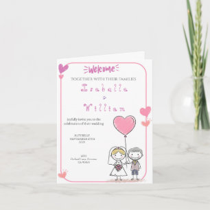 Convite Noiva e Noivo Fofo Doodle Corações Rosa Casamento