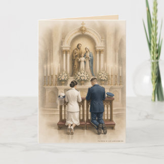 Convite Noiva e Noivo Militares Ajoelhados no Altar Casame