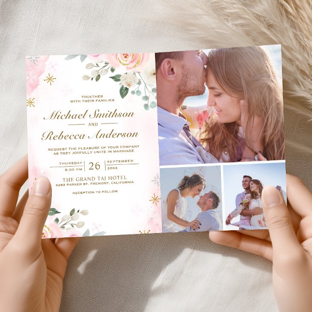 Convite Noiva Floral Rosa Código QR Foto Casamento Bege Do (Criador carregado)