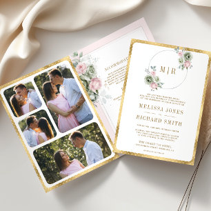Convite Noiva Floral Rosa Verde Sage Tudo em Um Casamento