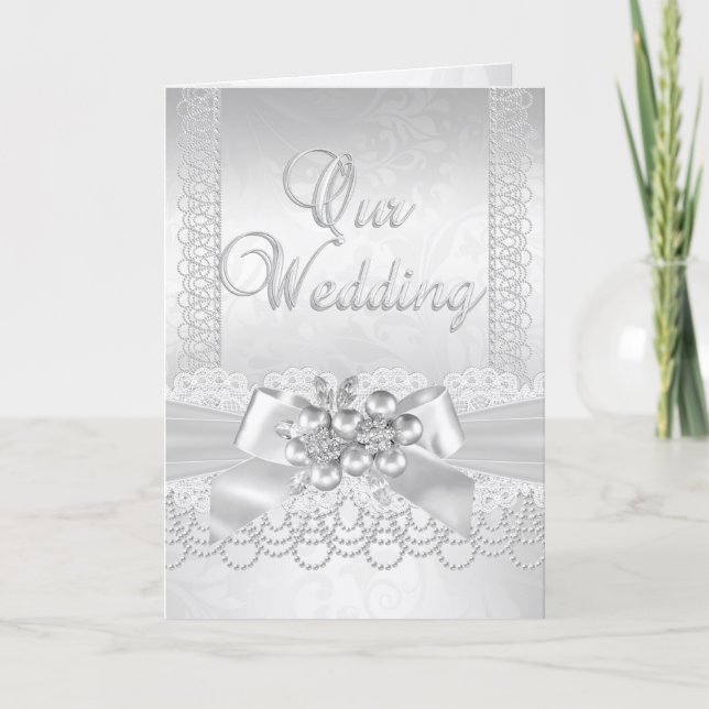 Convite Noiva Pérola Branca Renda Damask Diamante (Frente)