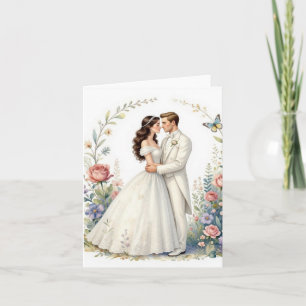 Convite Noiva Romântica Noivo Floral Casal de Noivos Elega
