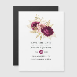 Convite Noivado Floral Bege e Dourado Borgonha Save the Da