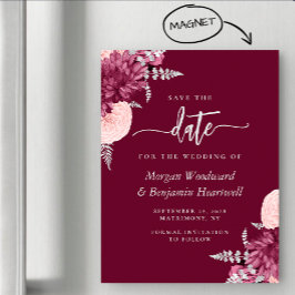Convite Noivado Floral Prateado Tom Burgundy Save the Date