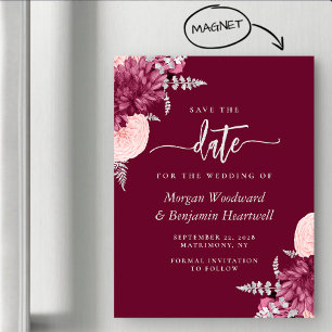 Convite Noivado Floral Prateado Tom Burgundy Save the Date
