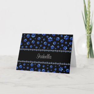 Convite Nome personalizado, patas de cão com brilho azul