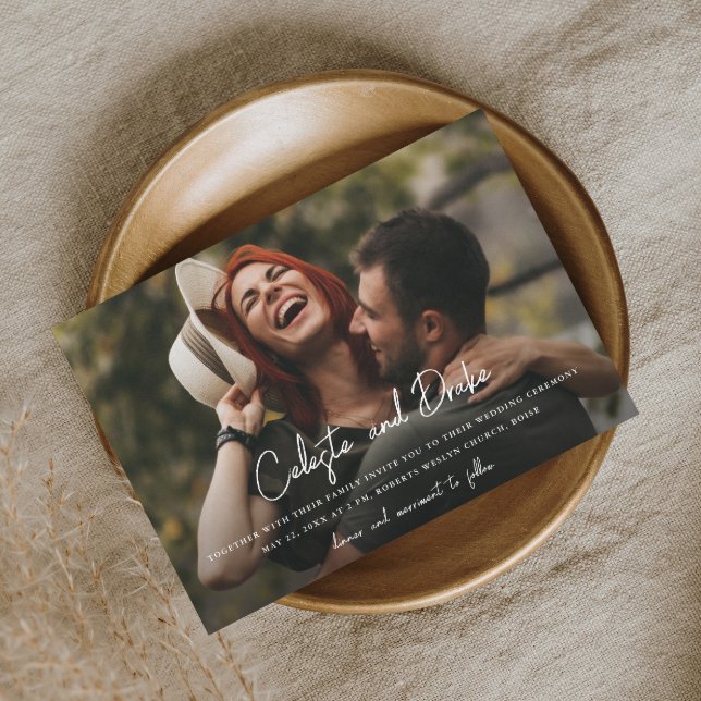 Convite Nomes de Script Moderno Foto Casamento (Criador carregado)