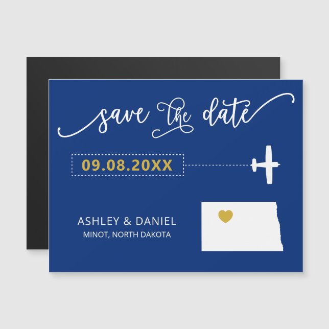 Convite North Dakota Wedding Save the Date Card, Mapa (Frente/Verso)