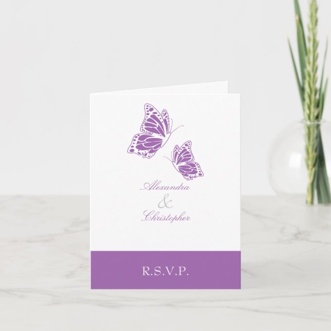 Convite Nota violeta simples da borboleta RSVP (Frente)