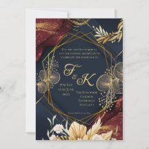 Convite Noturno de Monograma Floral Escuro | Azul-