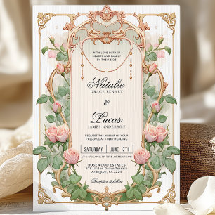Convite Nouveau para Casamento de Arte Nouveau Ros