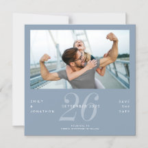 Número de Fotografia Azul Moderno Salve A Data