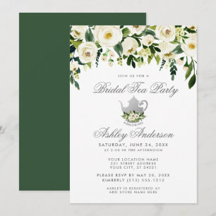 Convite nupcial de prata verde floral G do tea