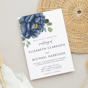 Convite Nupcial Eucalyptus Floral Azul marinho