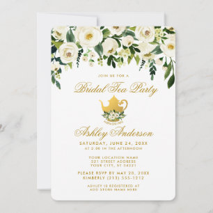 Convite nupcial floral do tea party do ouro verde