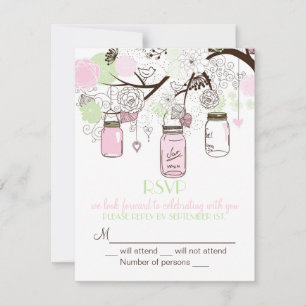 Convite Nupcial RSVP Mason Verde Rosa Mason Jars
