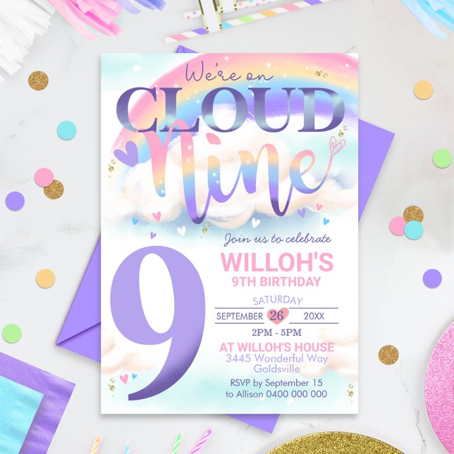 Convite Nuvem Arco-íris 9 Aquarela (Criador carregado)