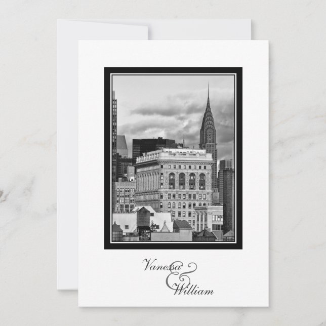 Convite NYC Skyline Chrysler Flatiron BW Casamento (Frente)